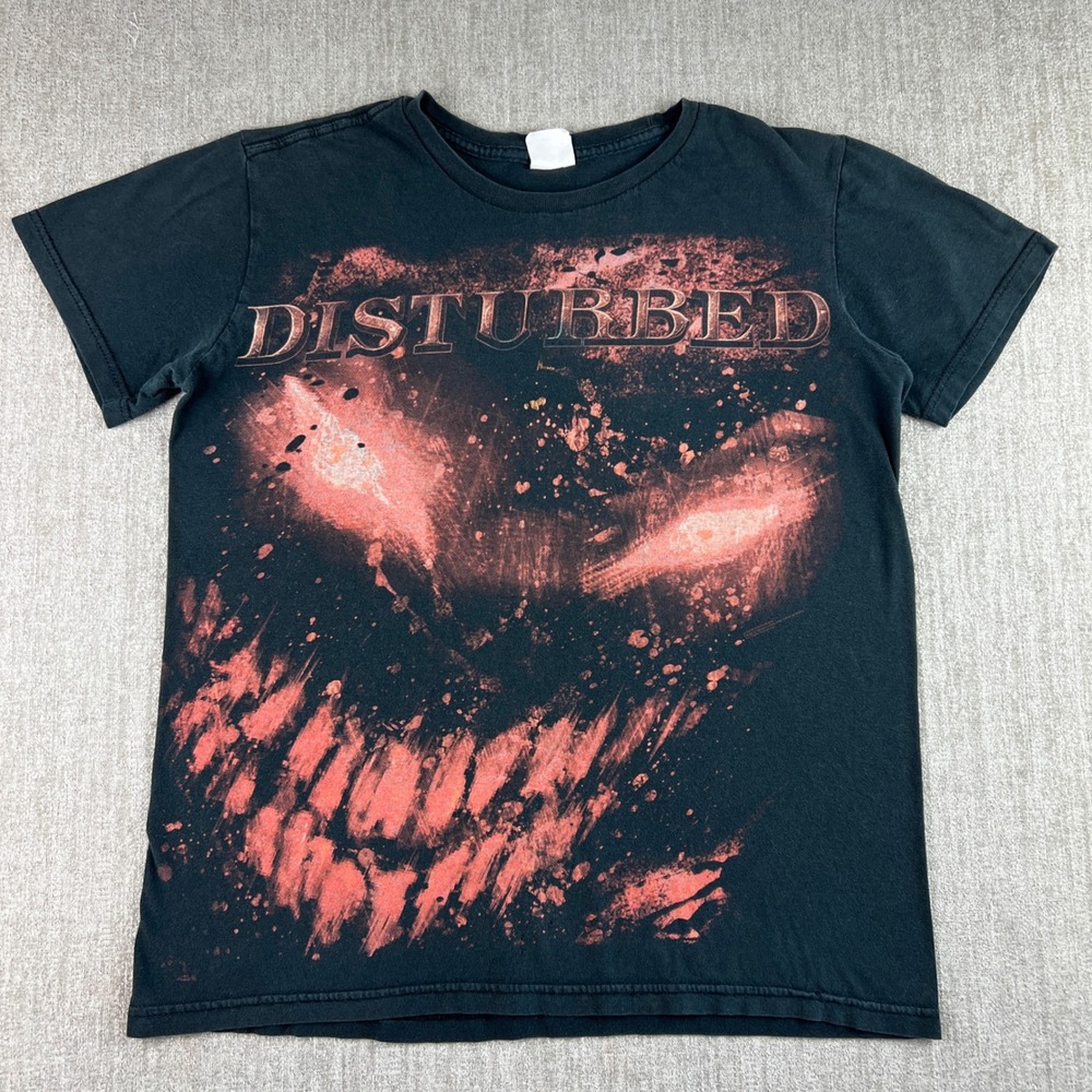 Disturbed Band T-Shirt Mens Small Black Red Face 2008 Rock Music Y2K Grunge Rock